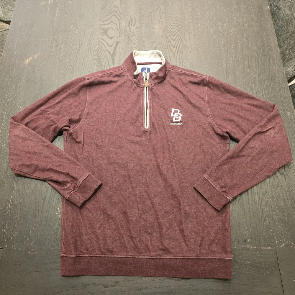 Johnnie-O‎ Mens Quarter Zip Pullover Maroon DB Ironmen Logo Medium Burgundy